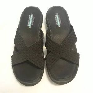 Skechers Women Size 8 Sandals Criss Cross Top Black Slip On Casual